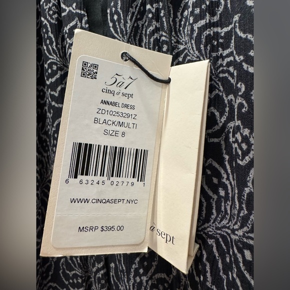 Cinq a Sept Annabel Silk Dress Black Printed Tiered Ruffle Georgette Size 8 NEW - Picture 7 of 9